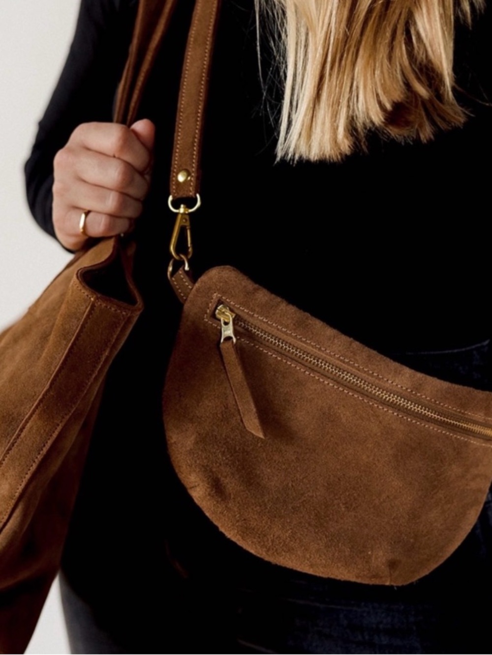 Abby Alley Caramel Suede Bag